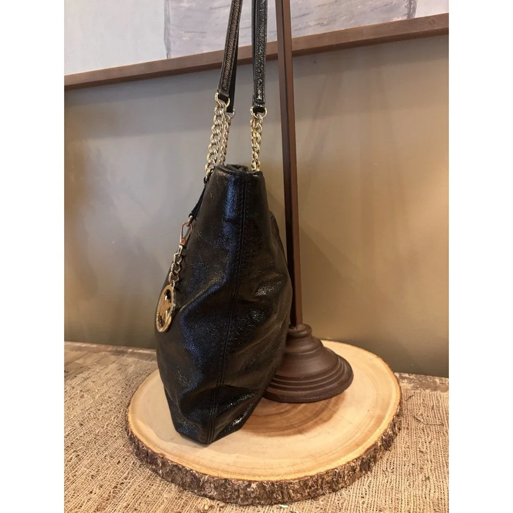 Michael Kors Large Tote Bag Black Leather Shoulder‎ Bag Chain Detail Charm